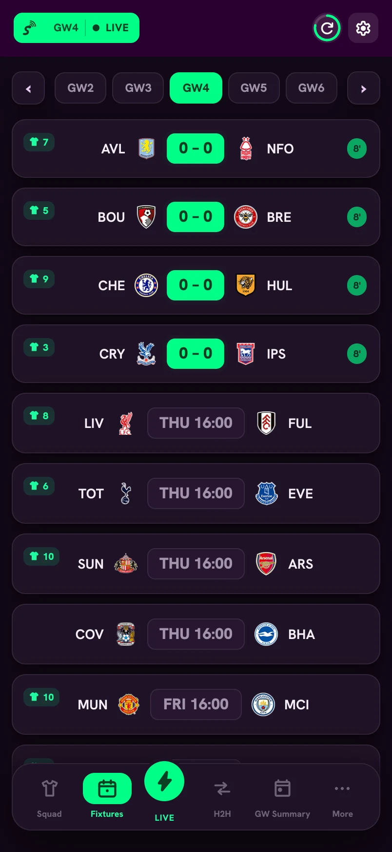 Live fixtures & scores