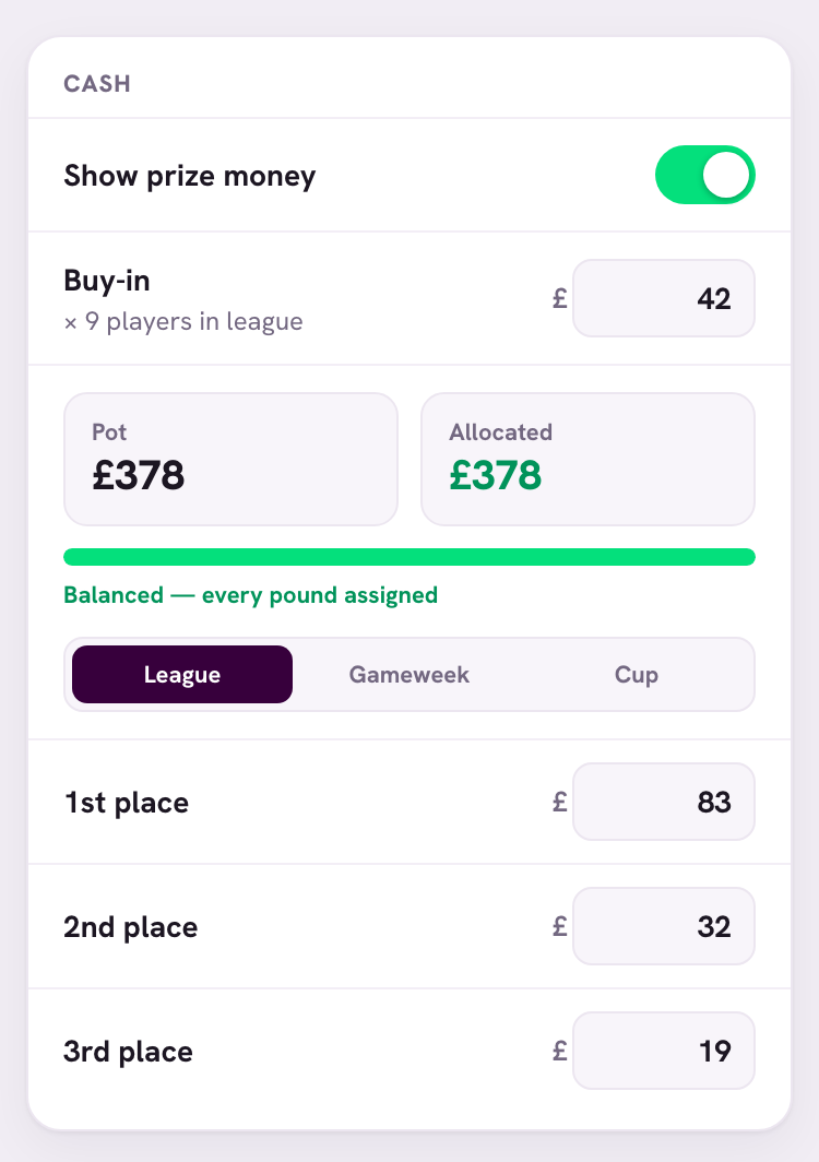 Prize pot allocation settings in stefPL